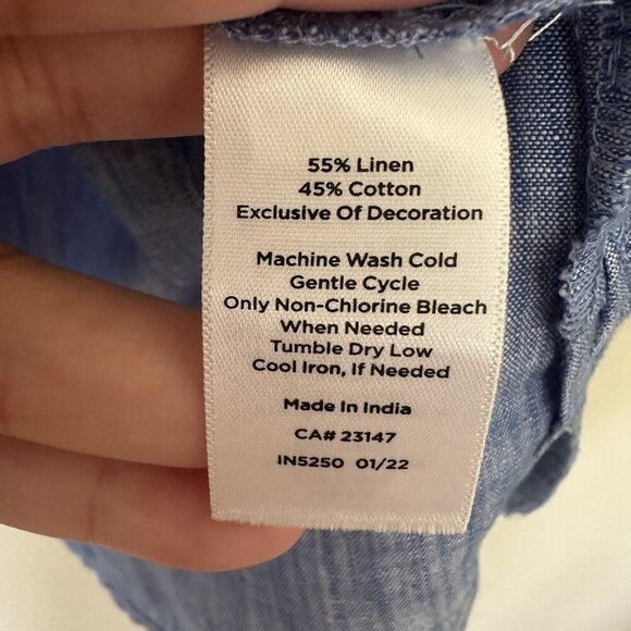 Talbots Embroidered Linen Cotton Split Neck Top Women 1X Floral Pineapple Beach - Picture 7 of 8